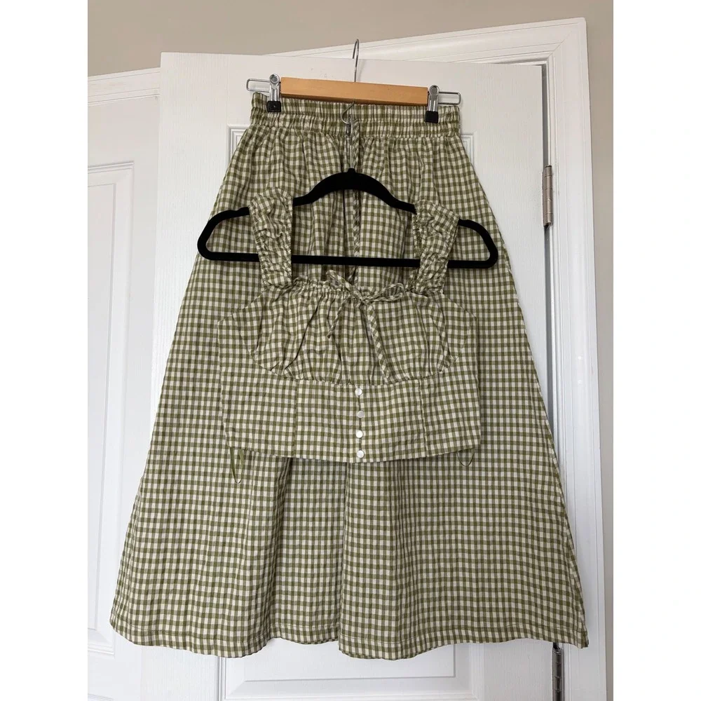 Olive Gingham A-Line Skirt Set - Women - Picture 1 of 7
